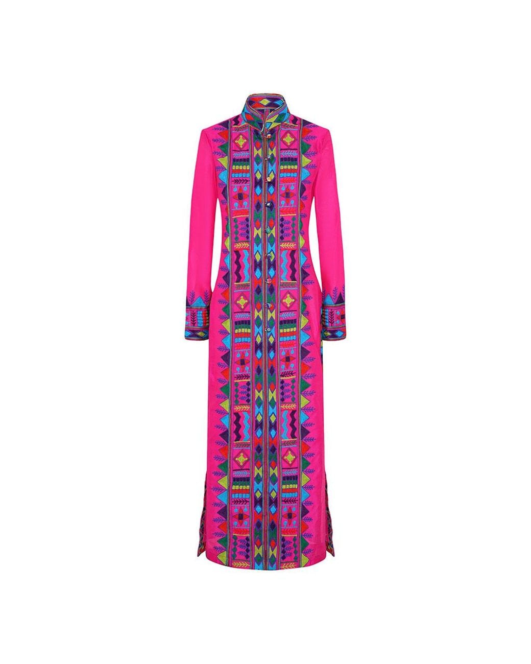 Beatrice von Tresckow Pink Embroidered Silk Nomad Long Coat