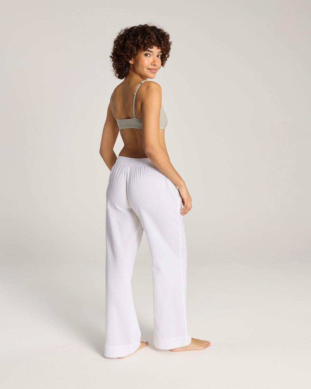 Nudea White Seersucker Button Trouser