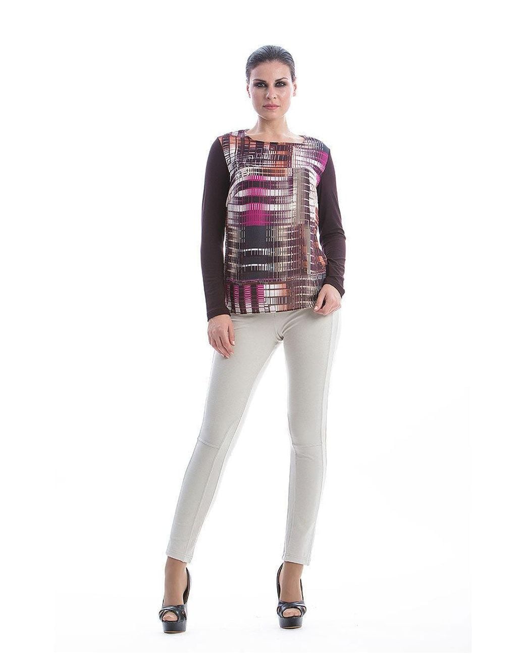 Conquista Red Print Long Sleeve Top