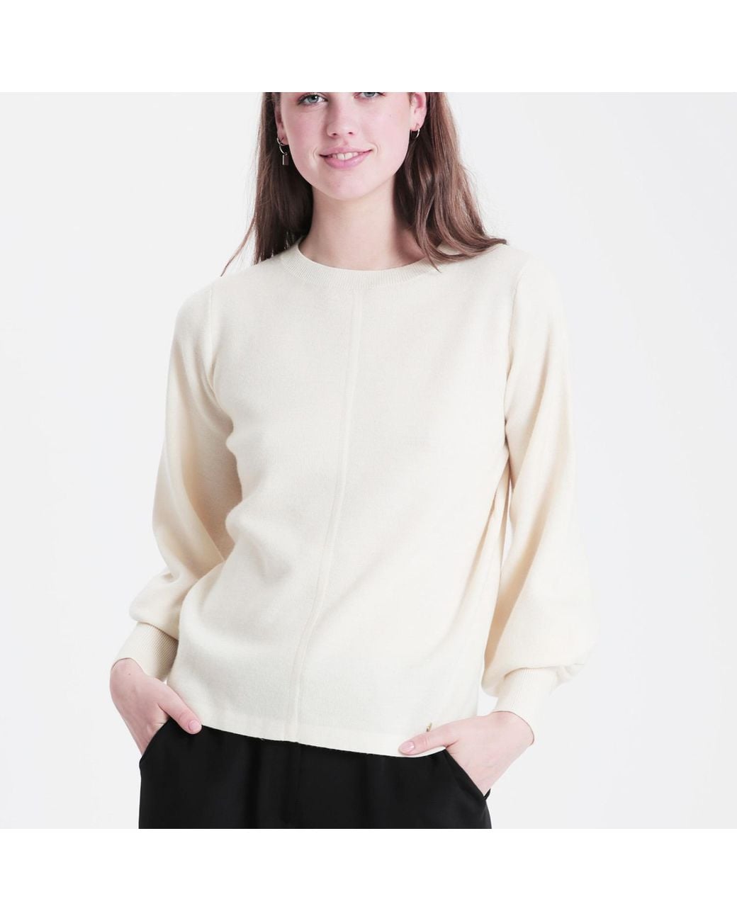 tirillm White Alison Merino Wool Sweater With Puffed Sleeves