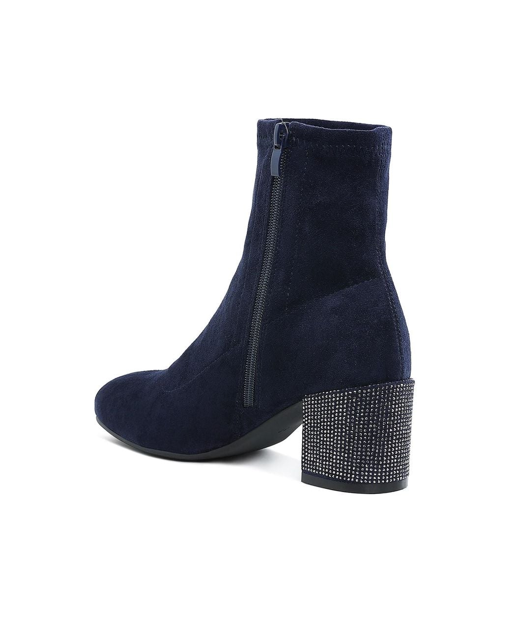 Rag & Co Blue Chena Rhinestones Embellished Block Heel Boots