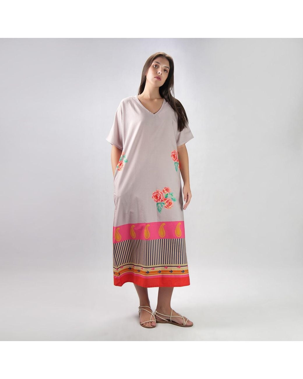 DHARA SHETH DUBAI Pink The Floral Archive Rose Print Long Cotton Kaftan Dress