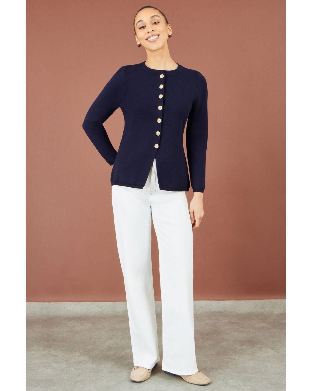 Yumi' Blue Knitted Fitted Peplum Cardigan