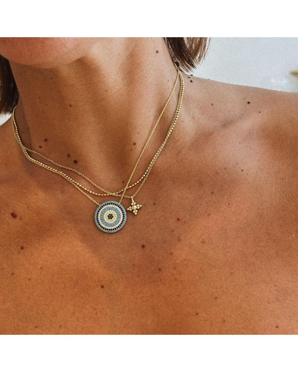 The Pheia Blue Modern Evil Eye Medallion Necklace