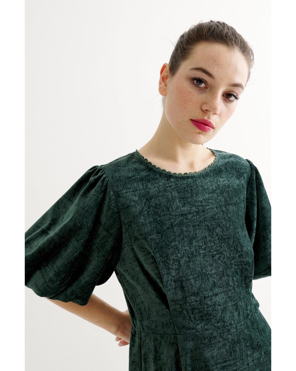 Louche Green Philo Matte Velvet Midaxi Dress