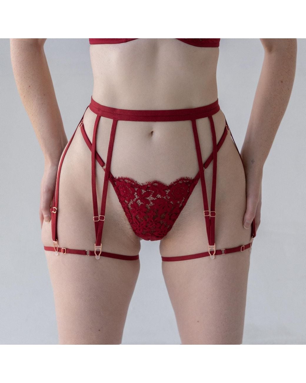 MONIQUE MORIN LINGERIE Red Frisson Micro-G Thong Bloodstone