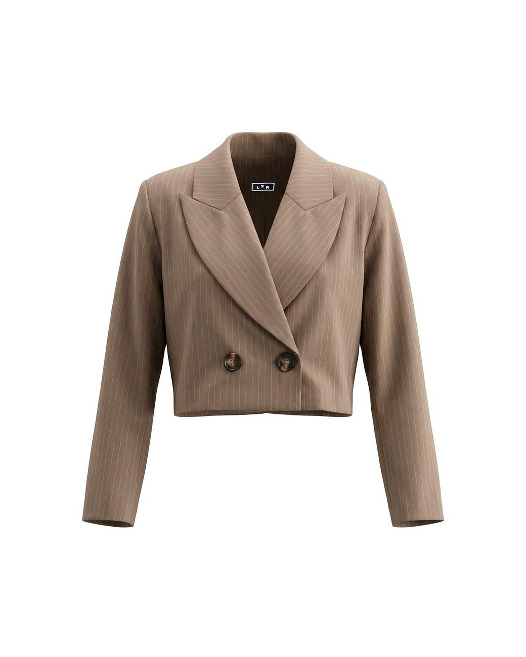 L2R THE LABEL Brown Neutrals Pinstripe Cropped Double Breasted Blazer