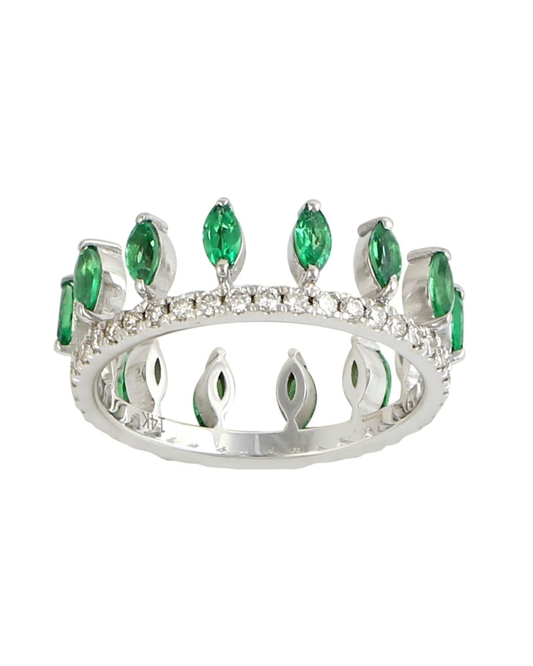 Artisan Green Emerald & Diamond Crown Band Ring