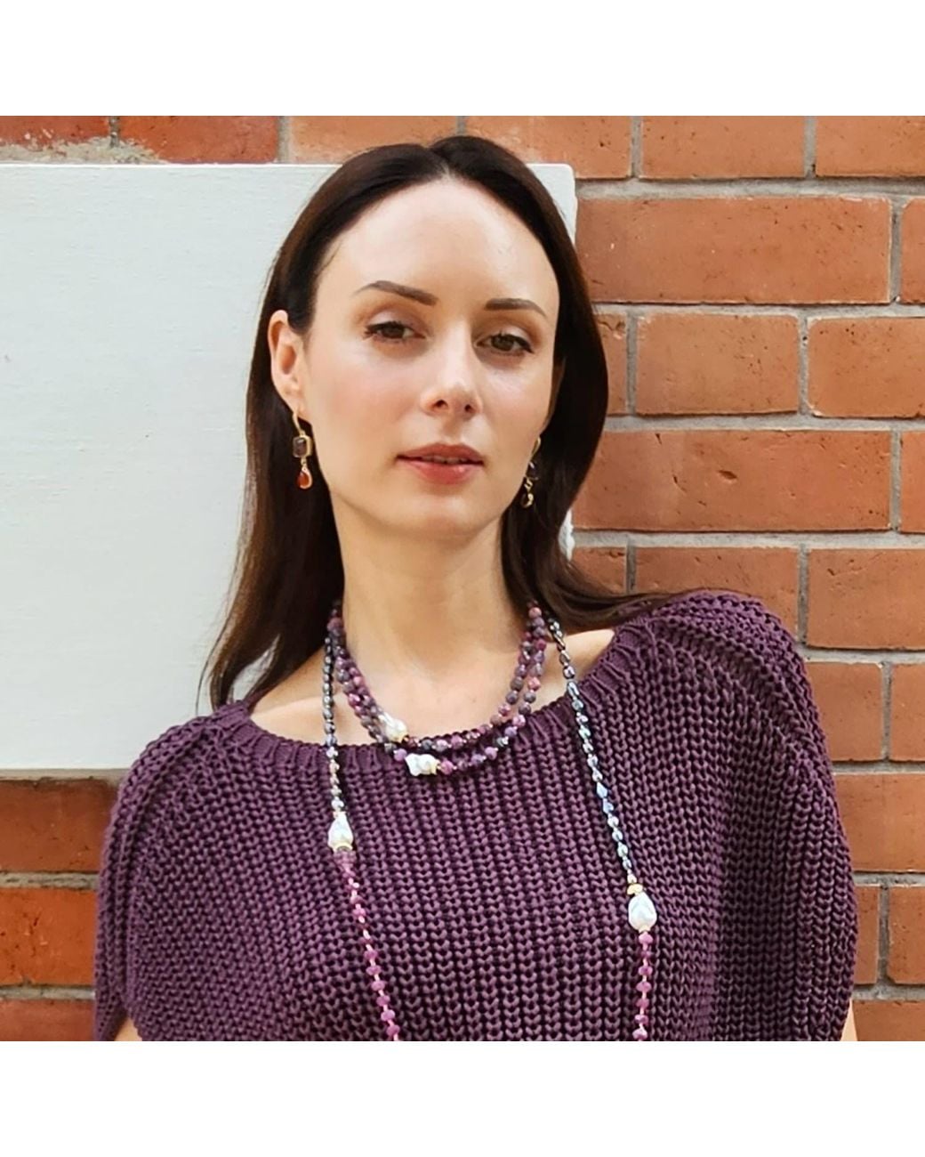 Farra Purple Pearls With Agate And Baroque Pearls Long Necklace