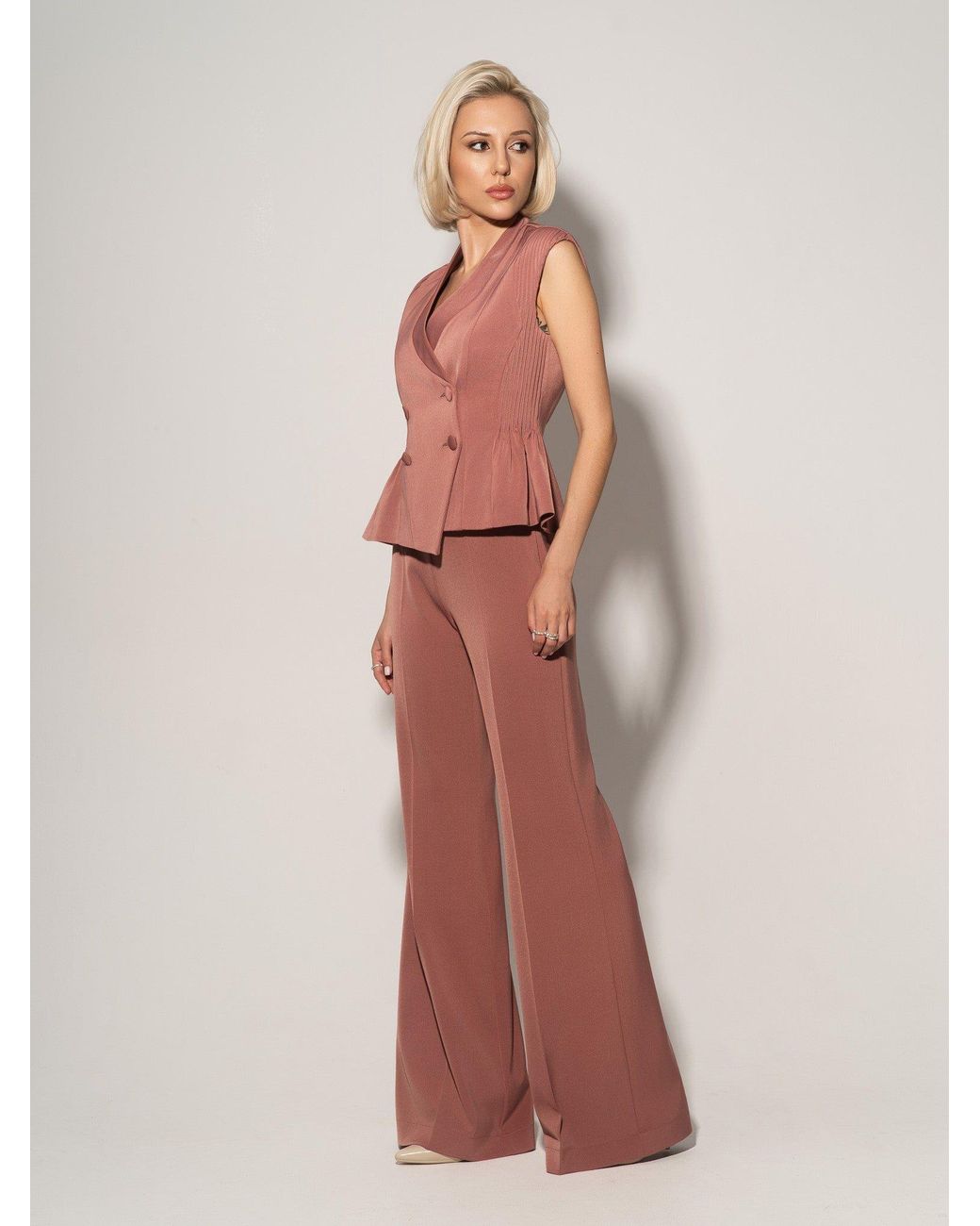 Tia Dorraine Pink Flared Trousers With Adjustable Waist
