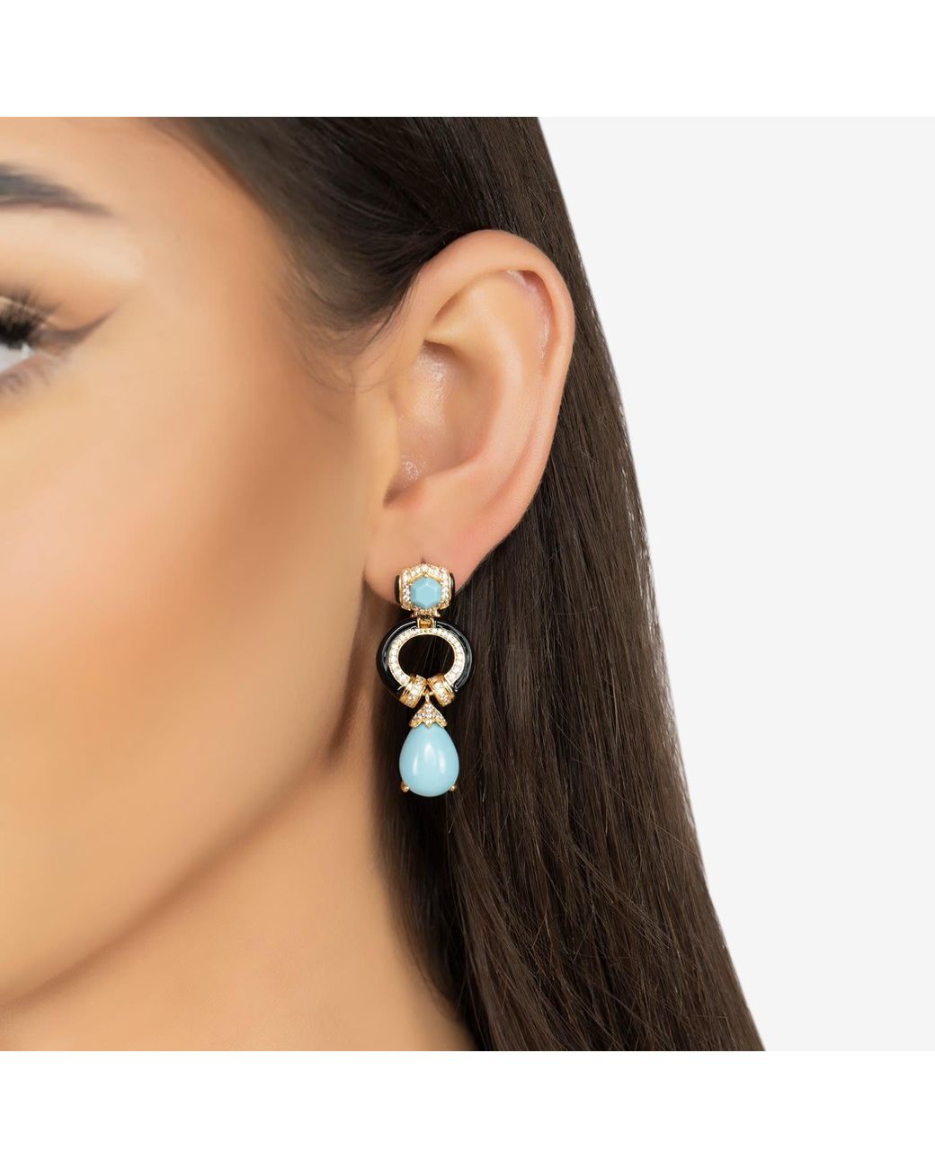 Latelita London Blue Clara Bow & Enamel Drop Earrings