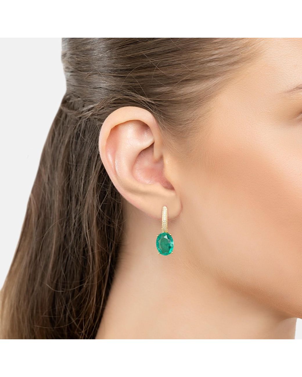 Latelita London Green Alexandra Oval Drop Earrings Colombian Emerald