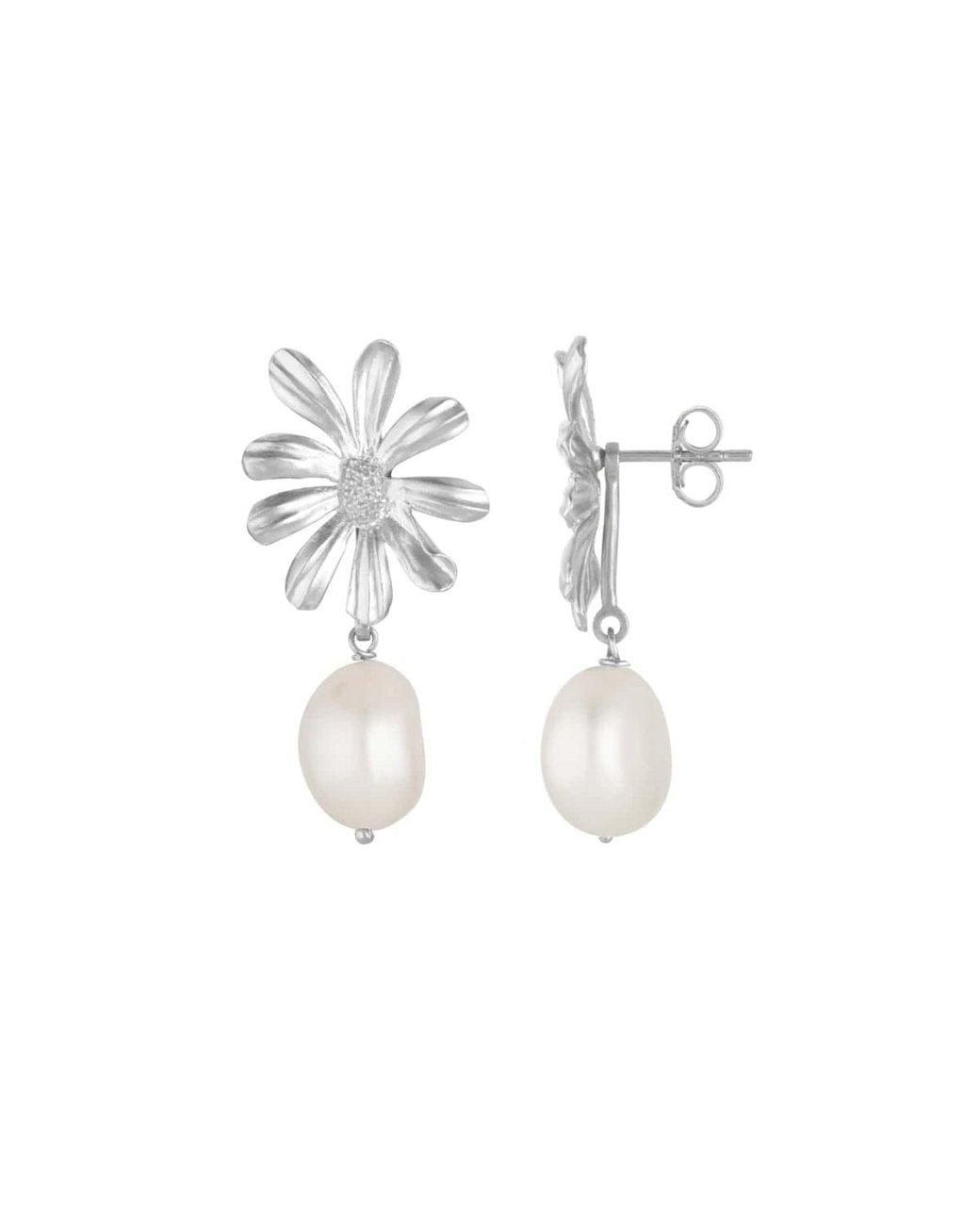 Lulu B London White Daisy Flower & Pearl Stud Drop Earrings