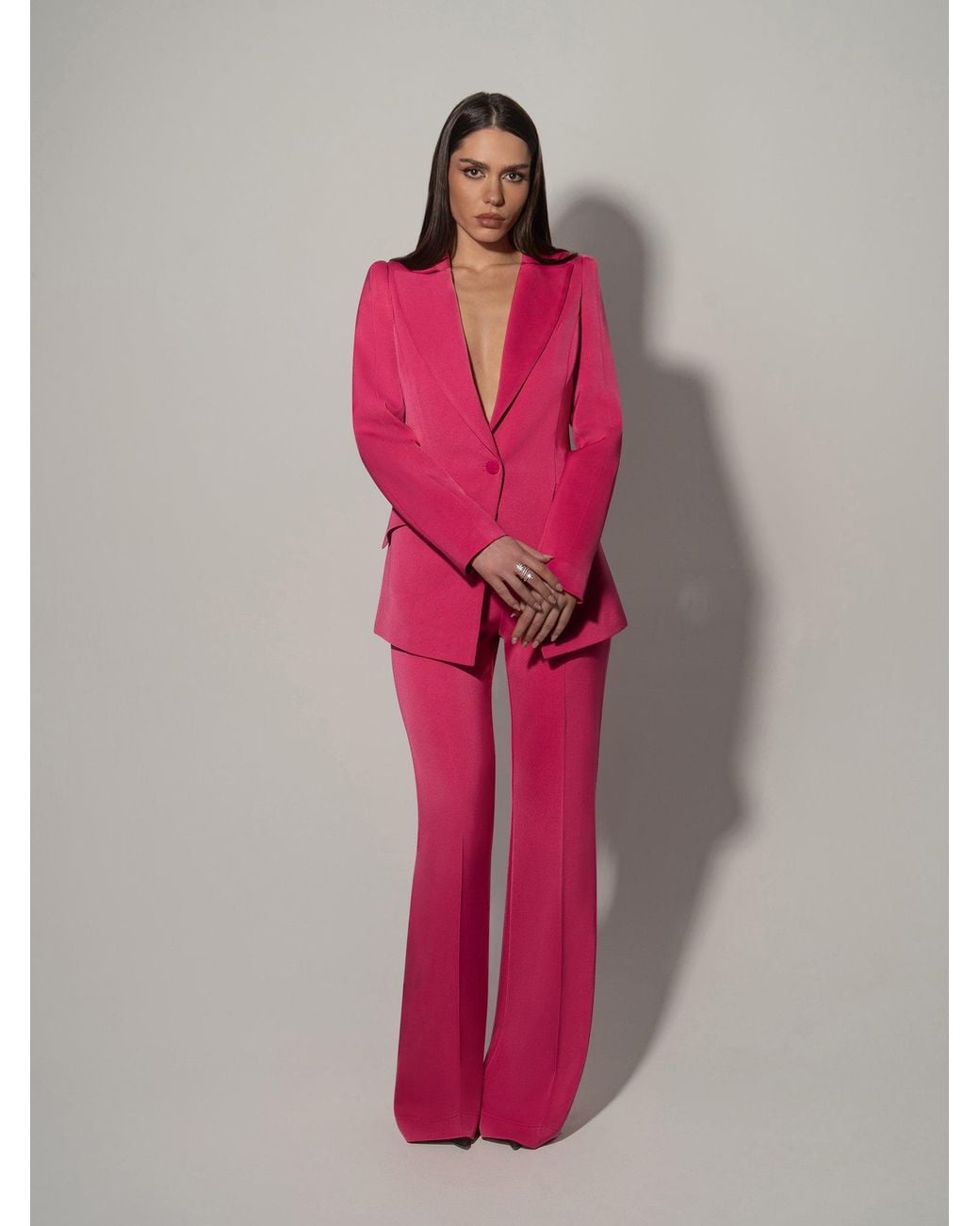 Tia Dorraine Pink High-Waist Flared Trousers Hot