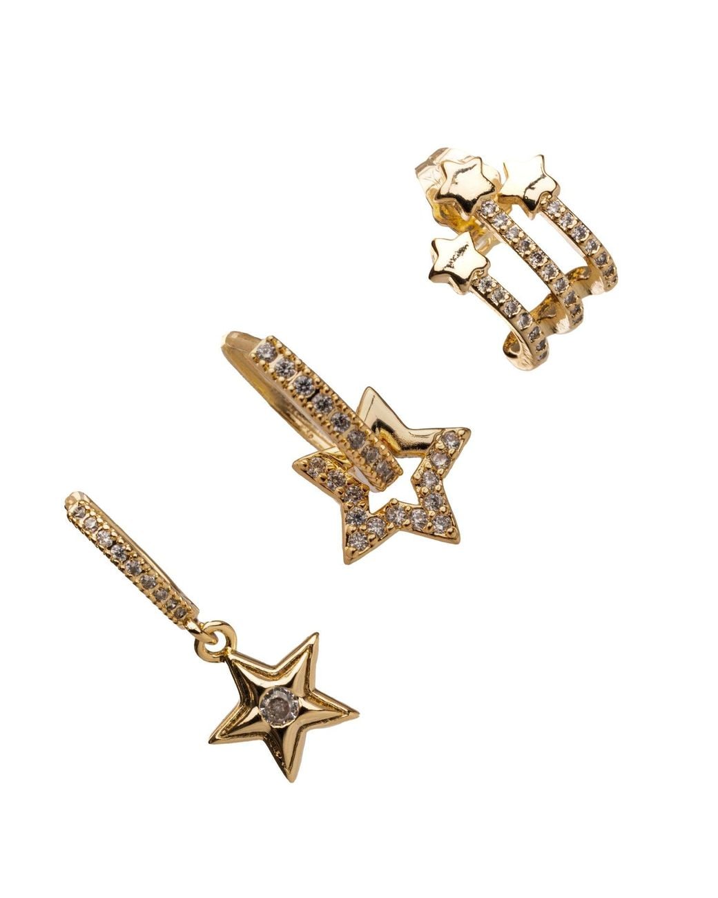 Ebru Jewelry Metallic Trio & Diamond Sparkly Star Earrings