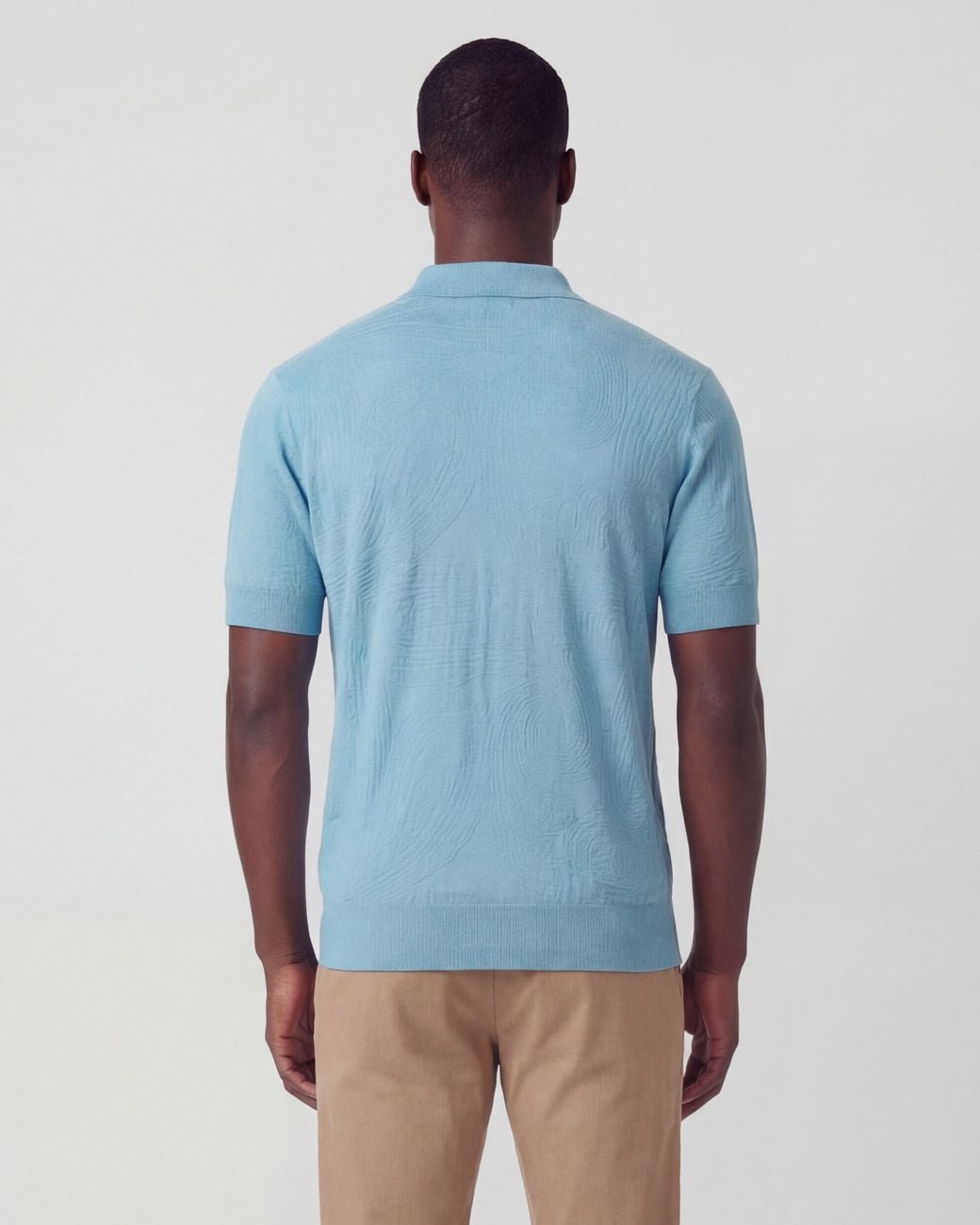 Lords of Harlech Blue Peterson Jacquard Linen Cotton Polo for men