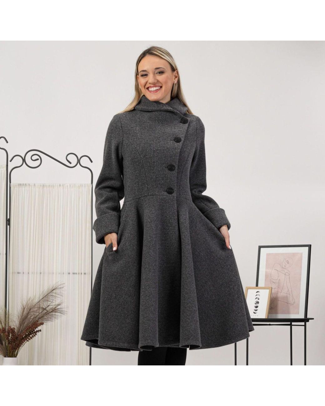 Nikka Place Black Wool Winter Princess Coat With Buttons