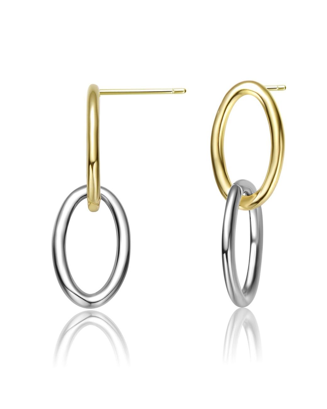 Genevive Jewelry Metallic Rachel Glauber Plated Two Tone Oval Drop Earrings