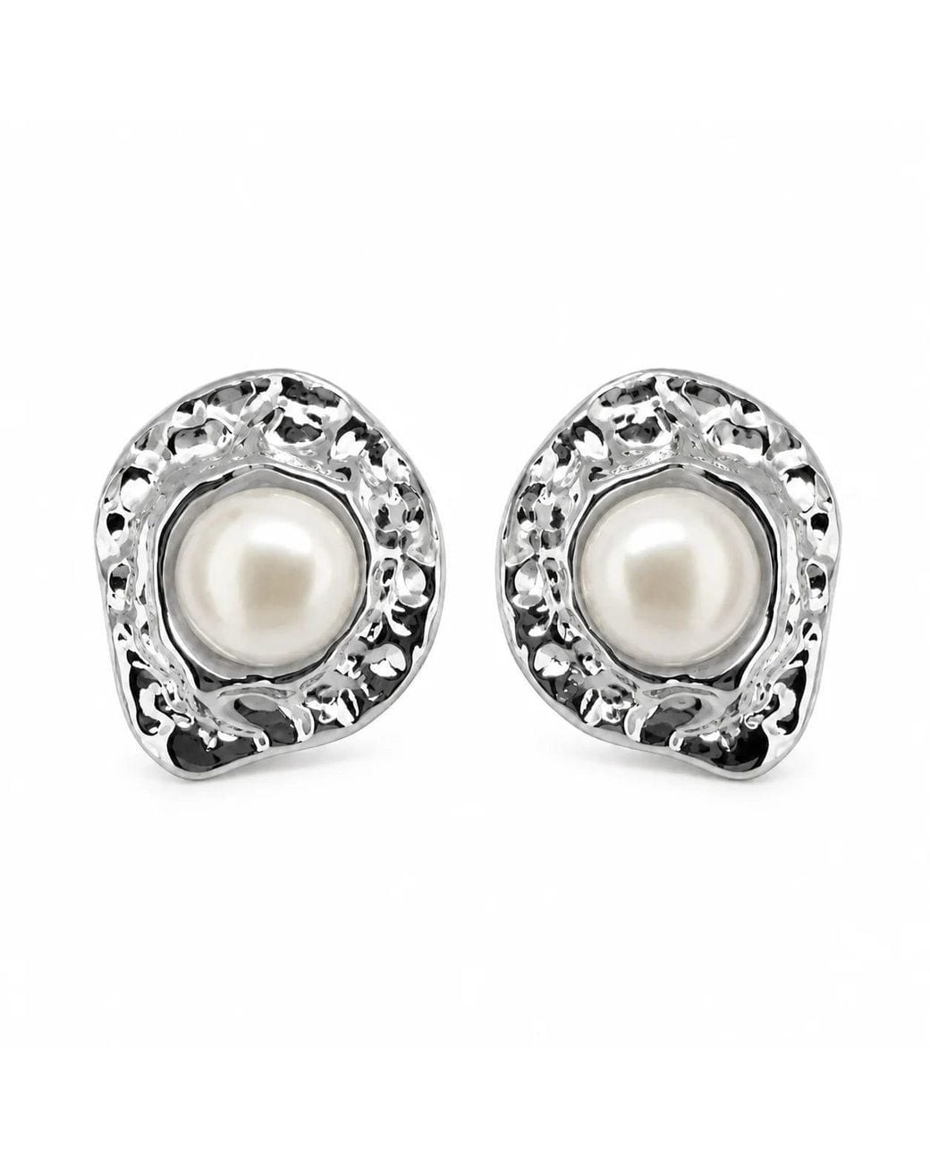 Angel Barocco Metallic Freshwater Pearl Hammered Organic Stud Earrings
