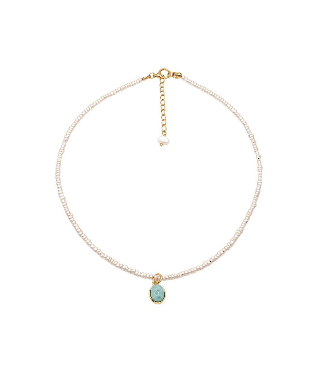 Uchi and Soto Metallic Shinju Pearl & Larimar Stone Pendant Necklace