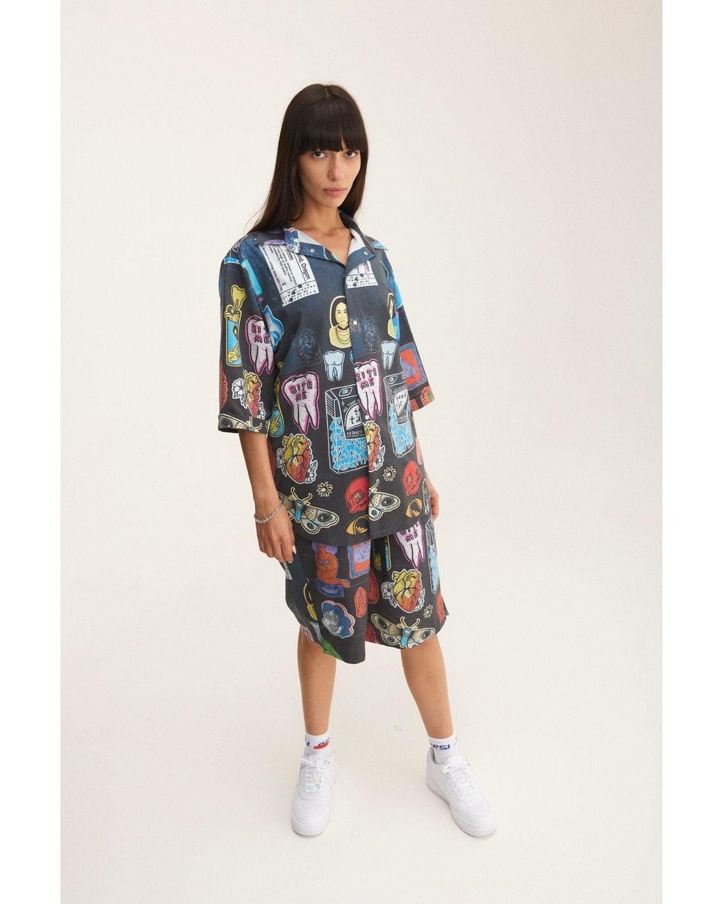 mysimplicated Blue Short Sleeve Shirt And Bermuda Set With Stickers Design