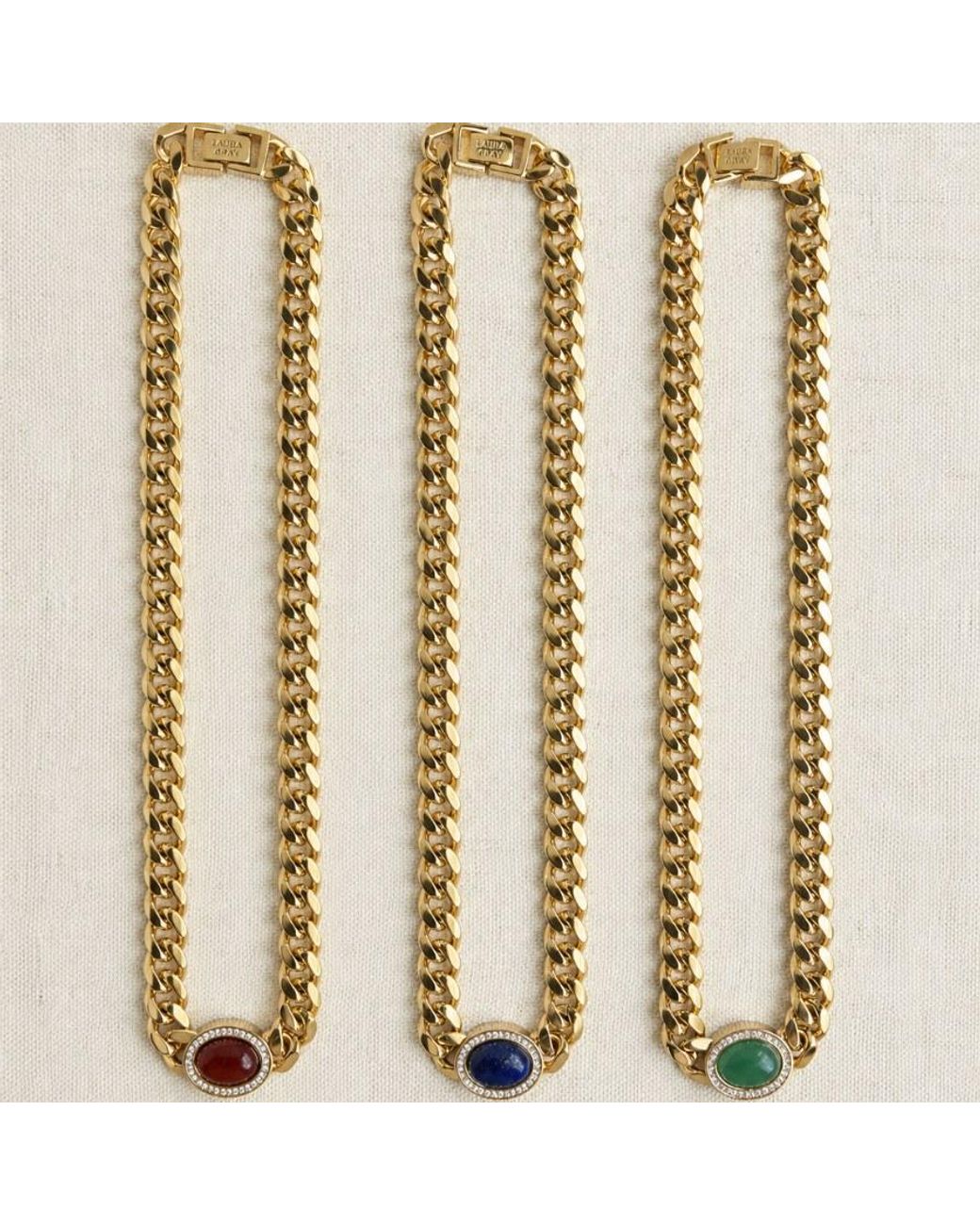 Laura Gray Metallic Harlow Curb Chain Carnelian, Lapis & Aventurine