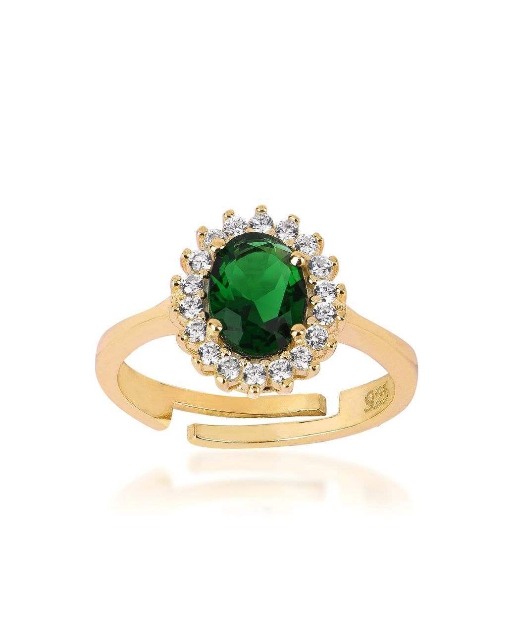 BY EDA DOGAN Metallic Kate Emerald Stone Vintage Ring Adjustable