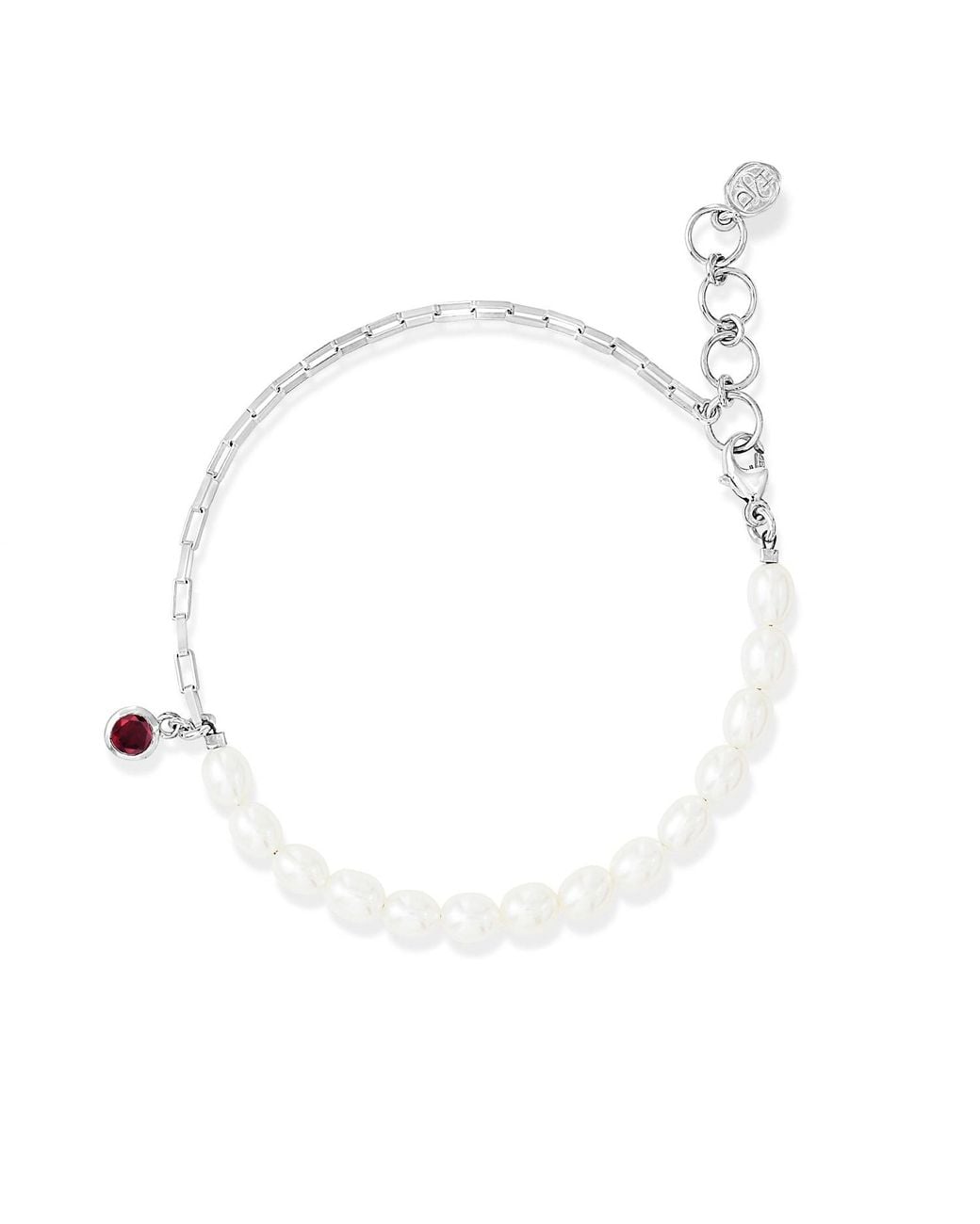 Dower & Hall White Luna Pearl & Garnet Charm Bracelet