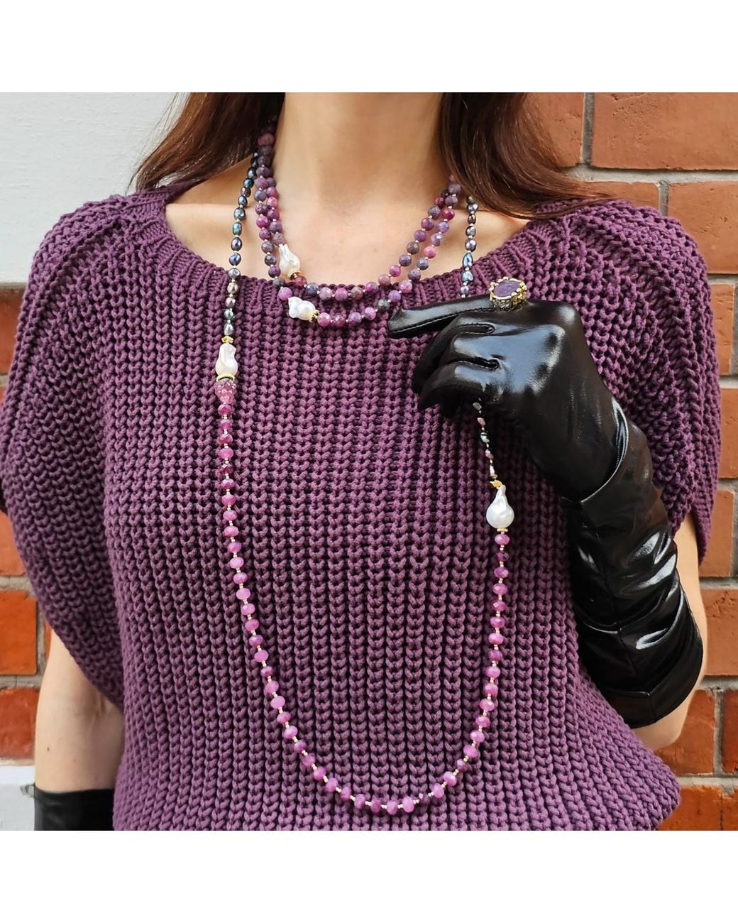 Farra Purple Pearls With Agate And Baroque Pearls Long Necklace