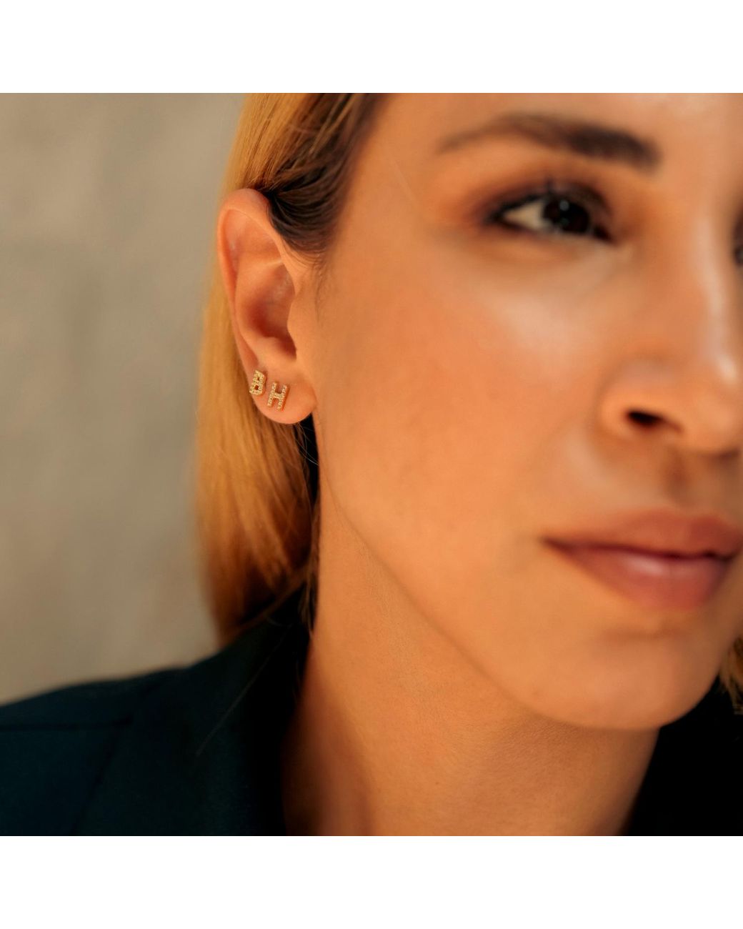 Spero London Metallic Initial Letter Stud Earring Sterling Plated
