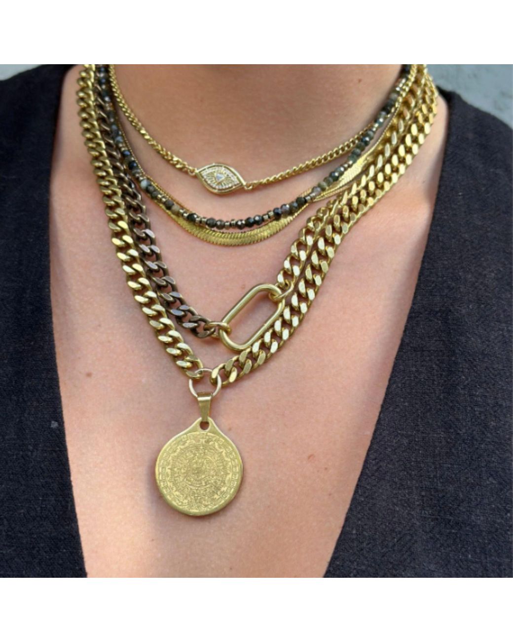 Rachel Nathan Metallic Mayan Calendar Curb Necklace