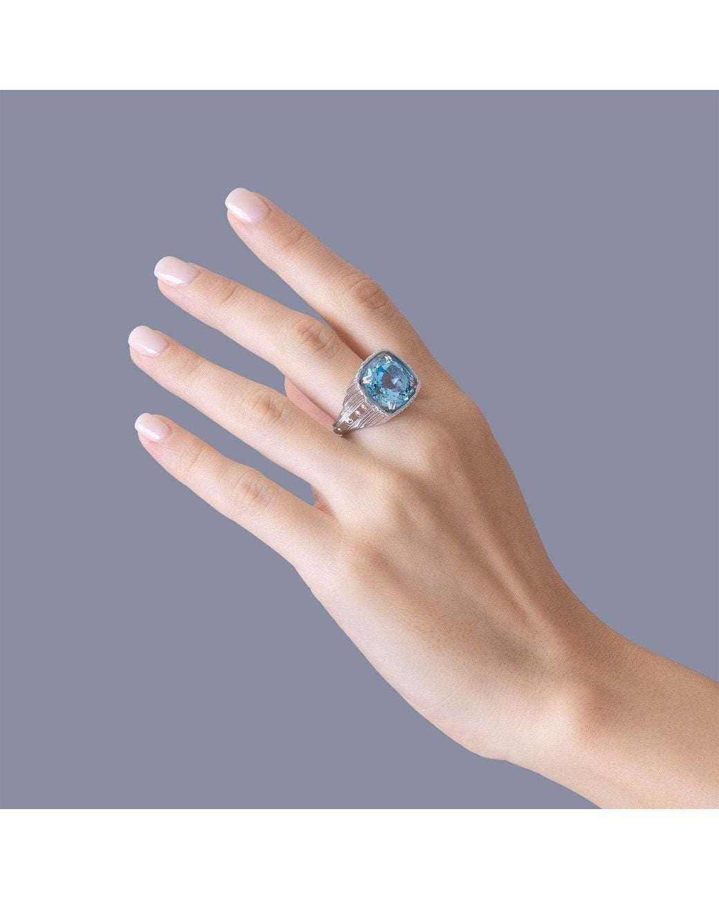 German Kabirski Blue Lyric Textured Ring With Natural Round Cut Topaz