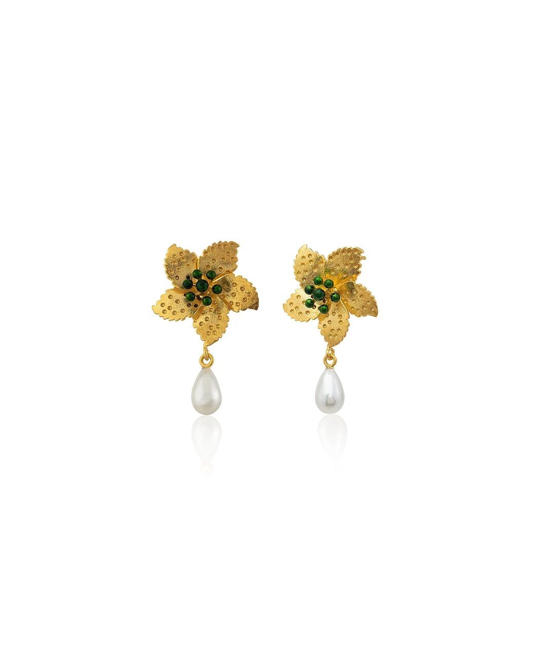 Milou Jewelry Metallic Flower Pearl Drop Earrings