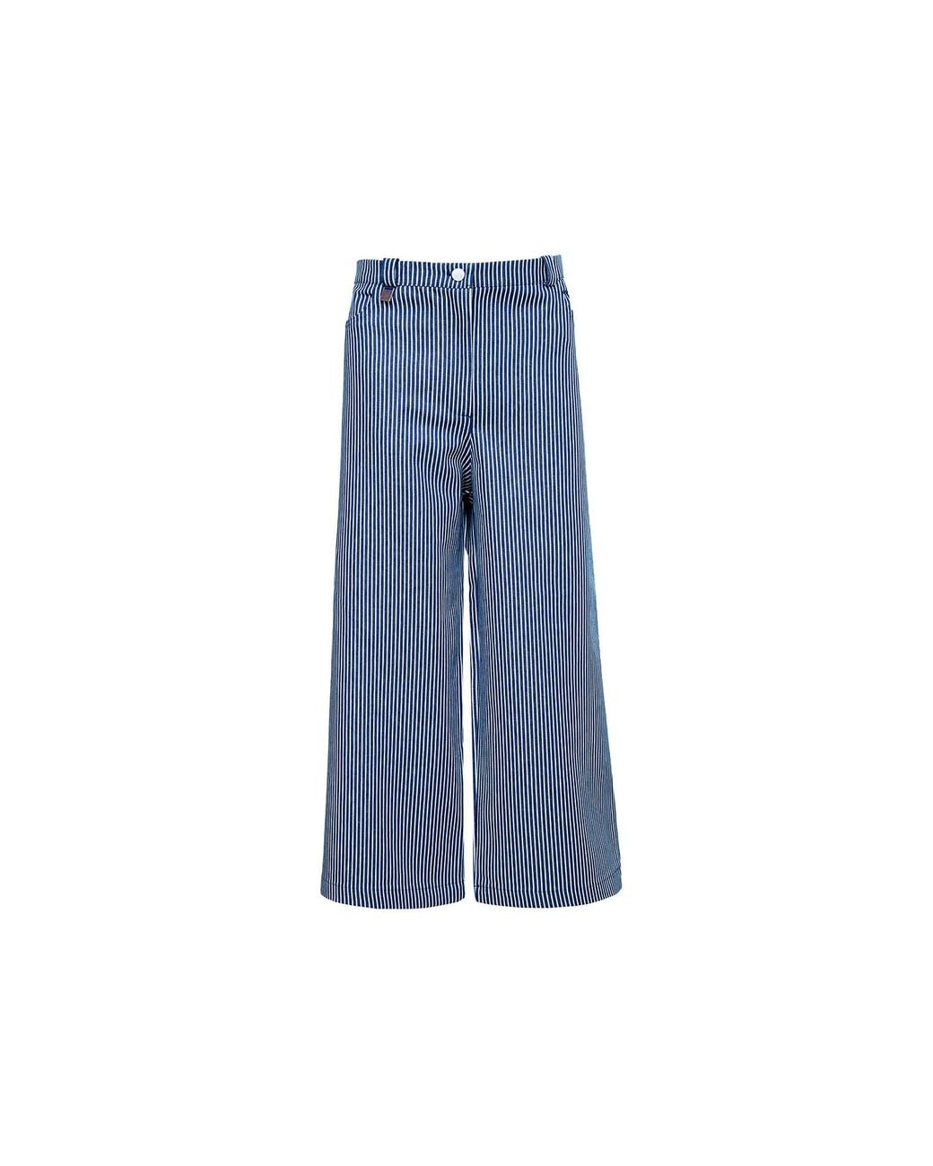 Audrey Vallens Blue Denim Affair Stripe Wide Crop Jeans