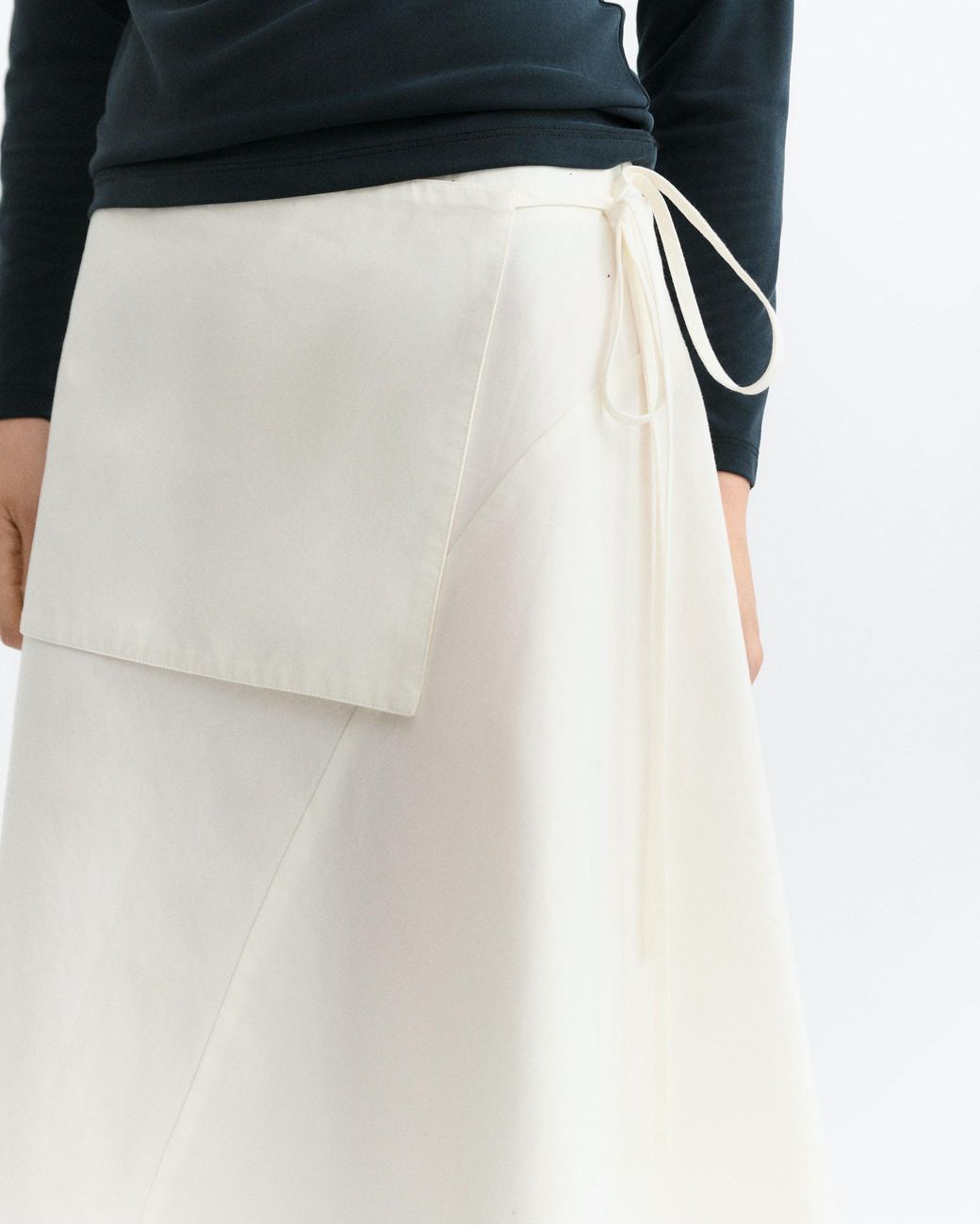 Thinking Mu White Benita Midi Skirt With Front Overlay