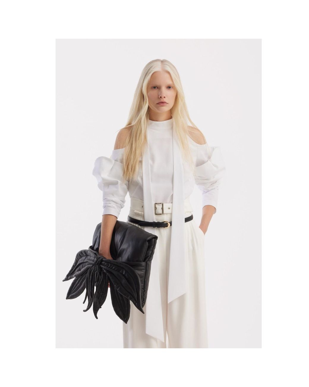 Julia Allert White Belted High-Waist Balloon-Leg Pants