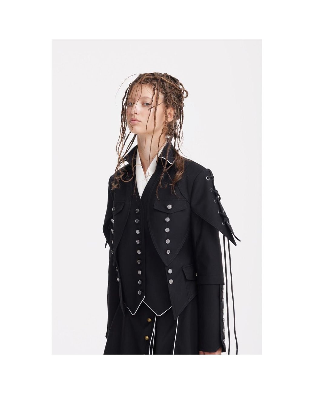 Julia Allert Black Designer Lace-Up Cropped Utility Jacket –