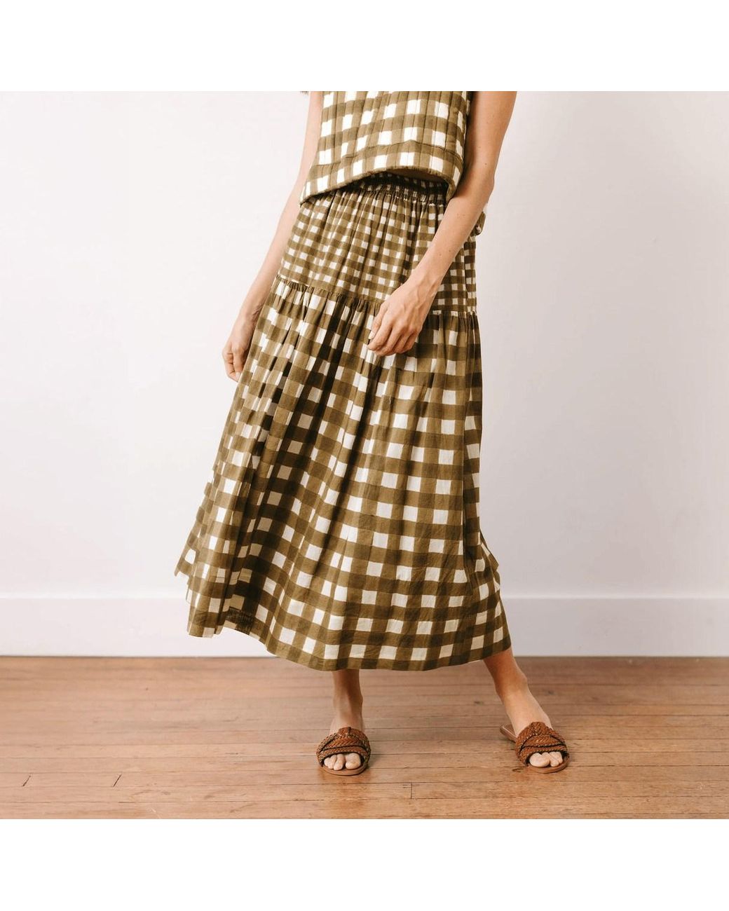 SUNSHINE TIENDA Natural Painted Gingham Colette Skirt