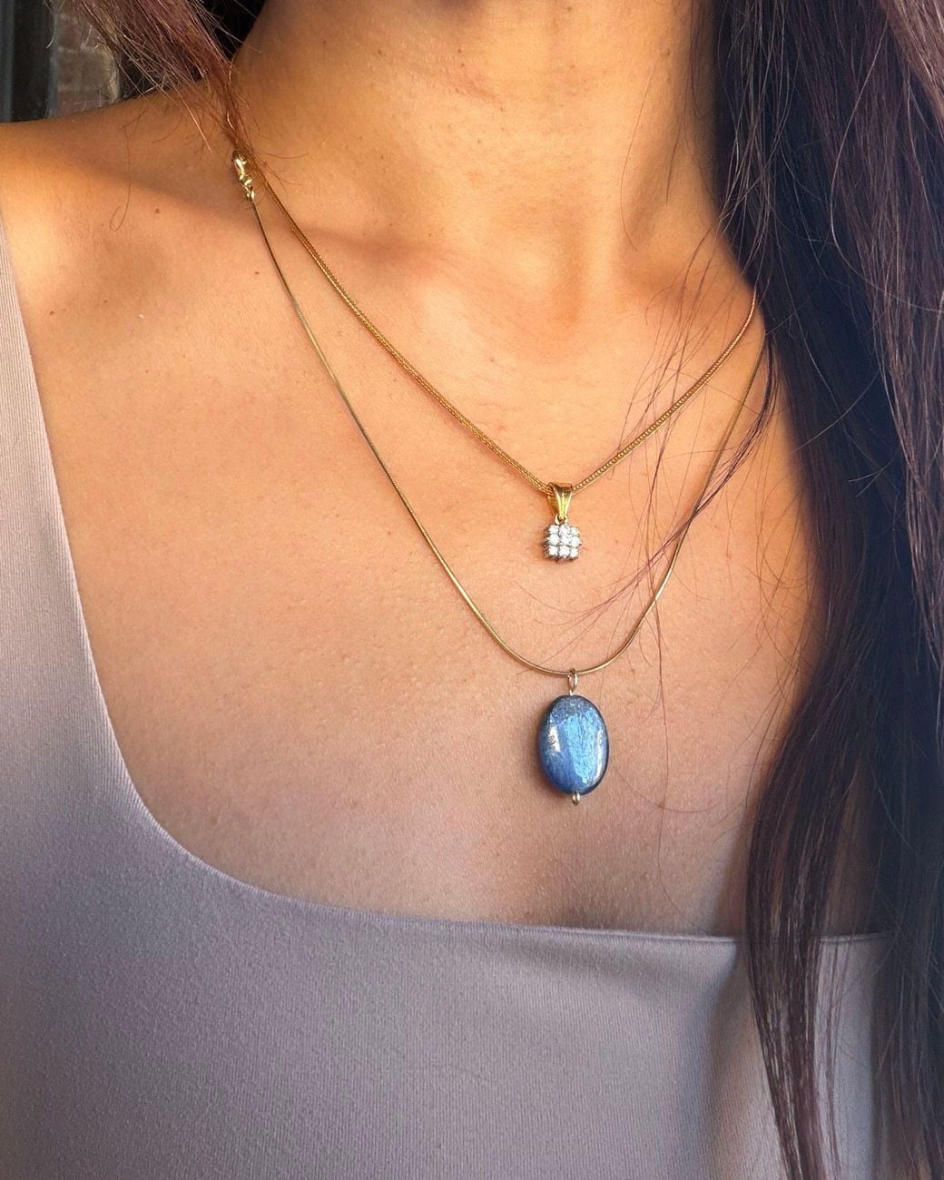Saéa Blue Dainty Kyanite Pendant Necklace On-Filled Snake Chain