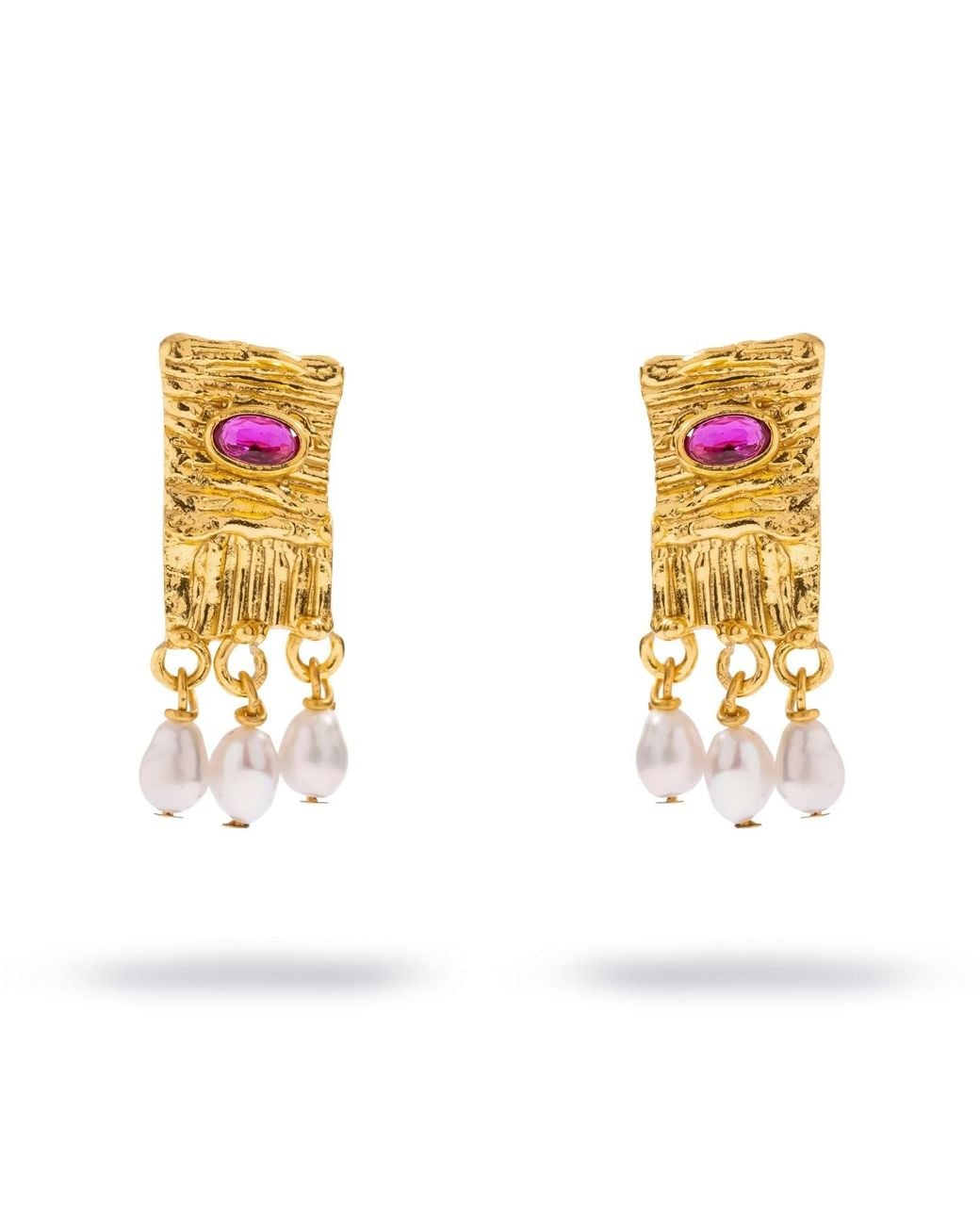 Ebru Jewelry Metallic Cleopatra Ruby & Pearl Statement Earrings