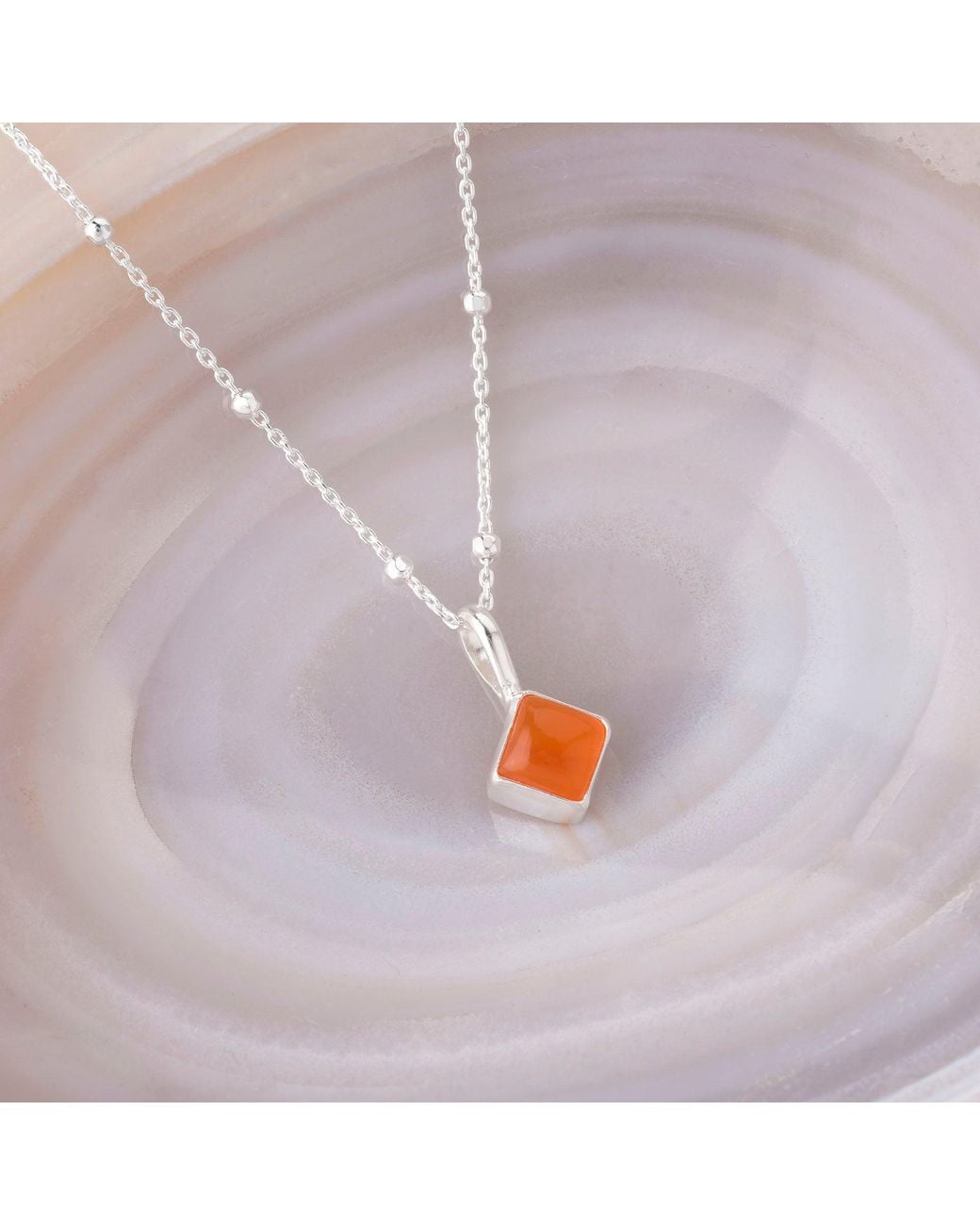Nellou Jewellery Metallic Diamond Carnelian Necklace Birthstone July Sterling