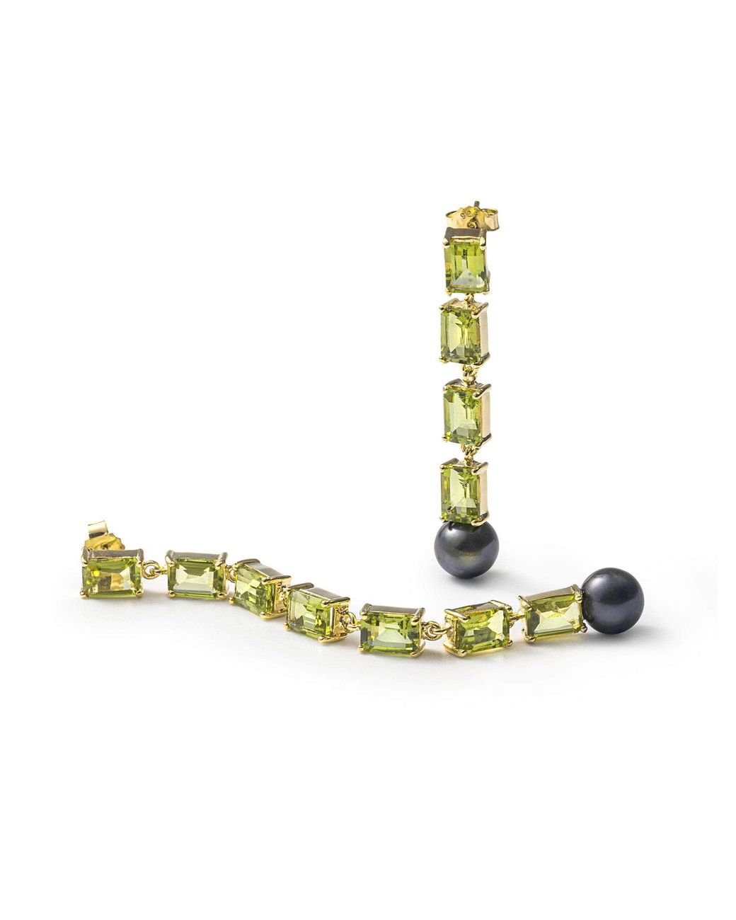 German Kabirski Metallic Vera Asymmetric-Plated Earrings With Peridot & Pearl