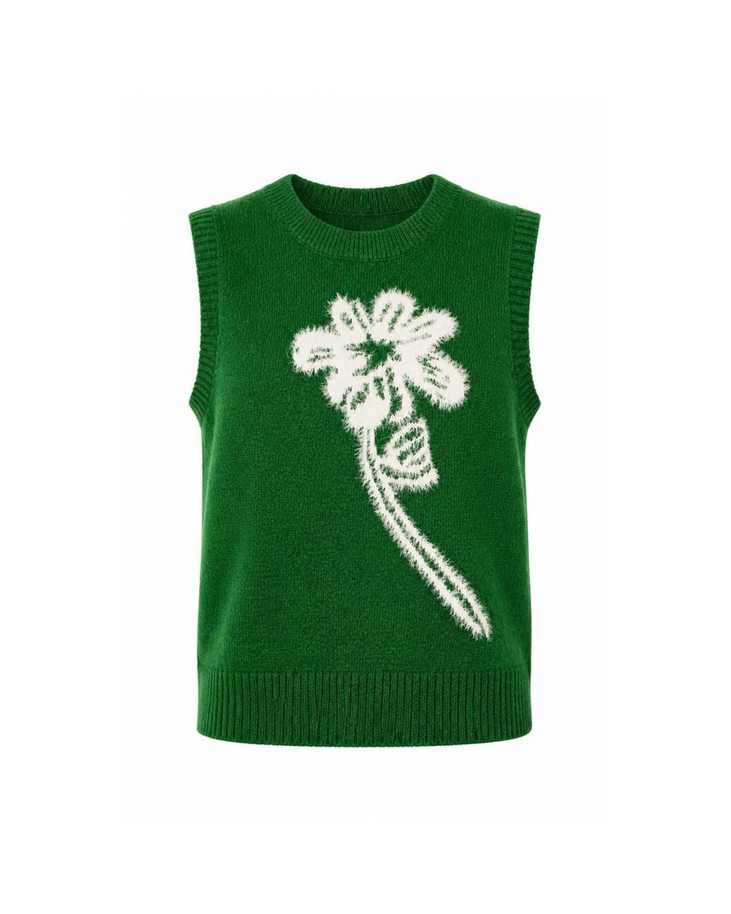Yumi' Green Knitted Flower Sleeveless Jumper Vest