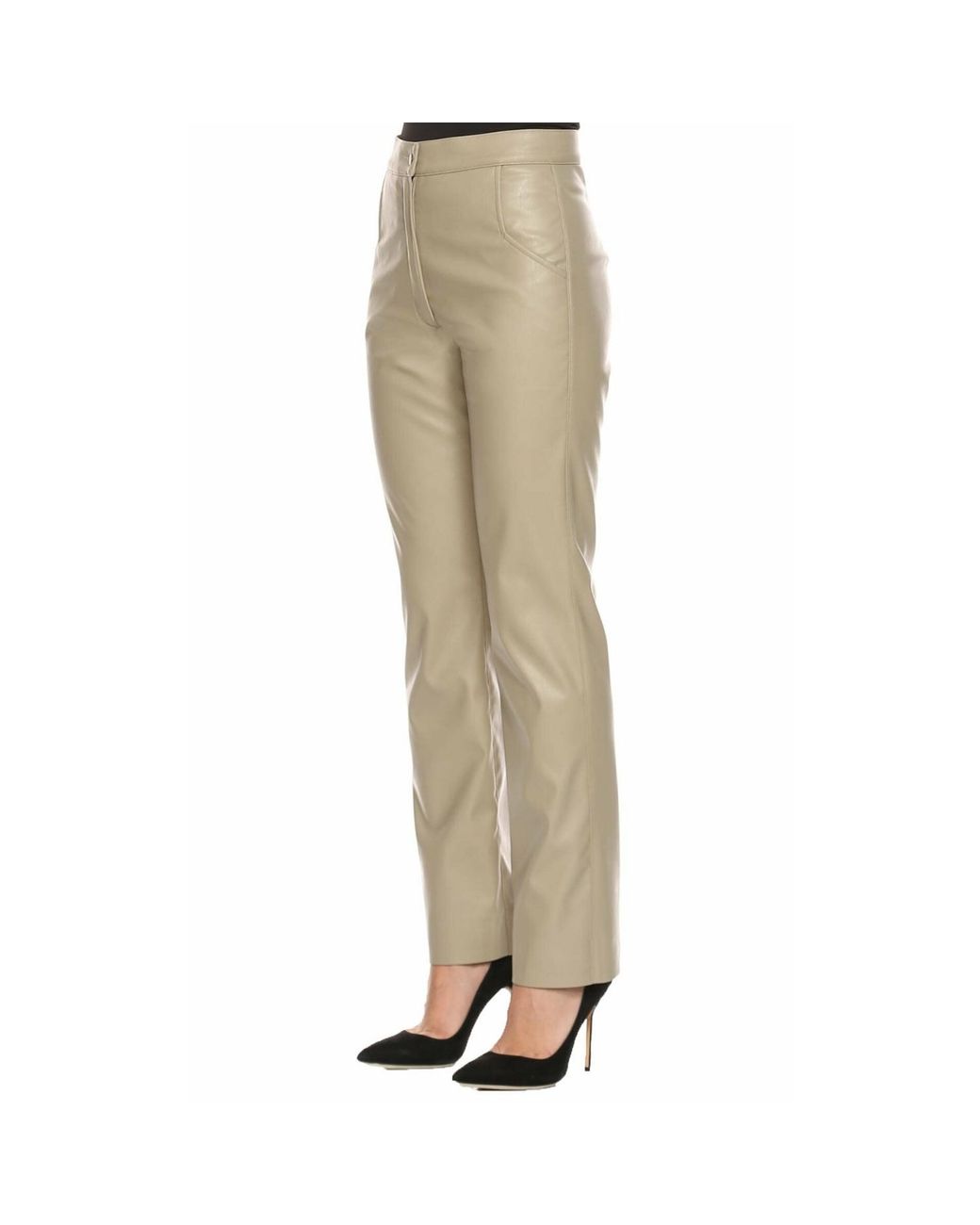 NAZLI CEREN Natural Tora Vegan Leather Straight Leg Trousers