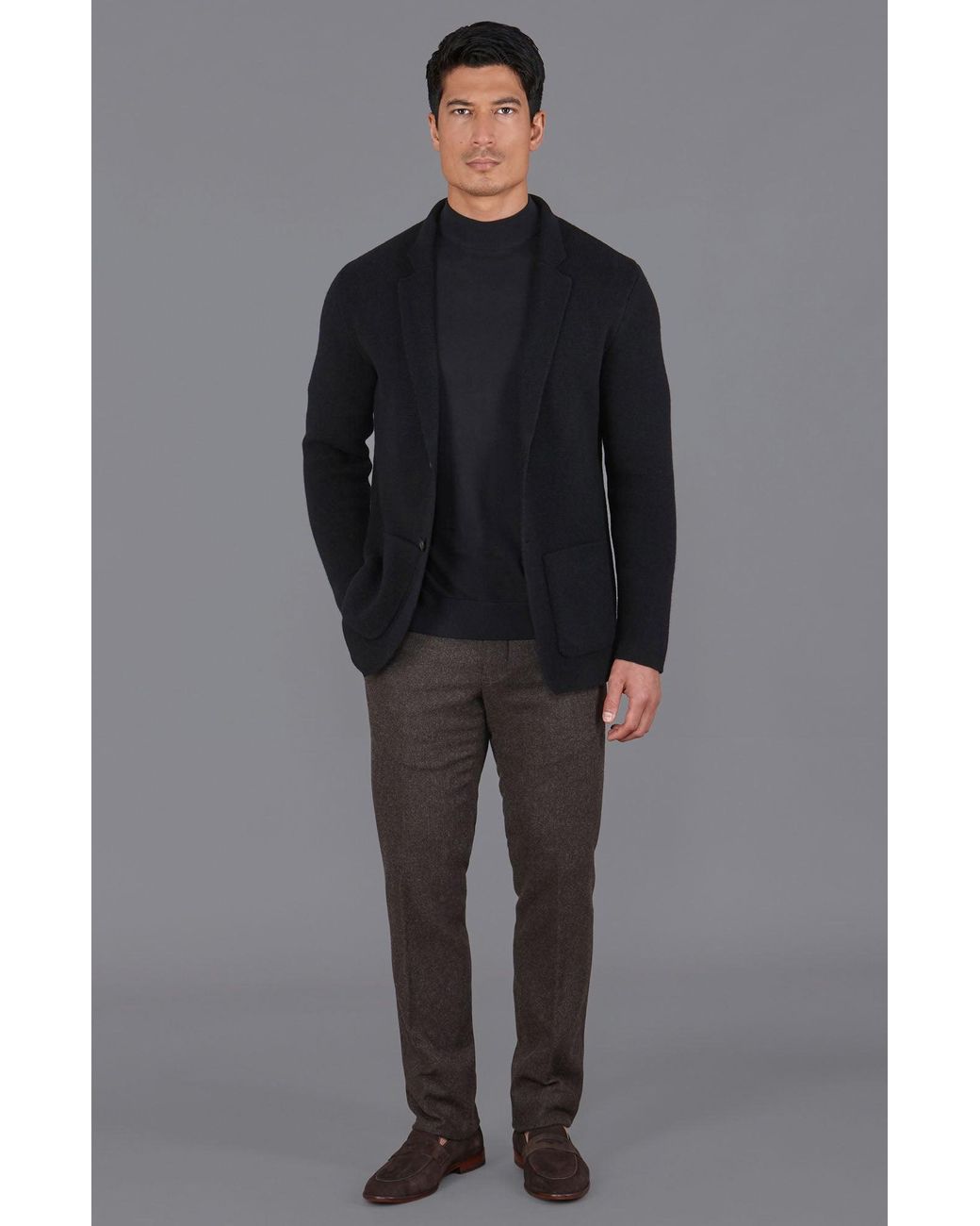 Paul James Knitwear Blue Midweight Lambswool Benedict Knitted Blazer for men