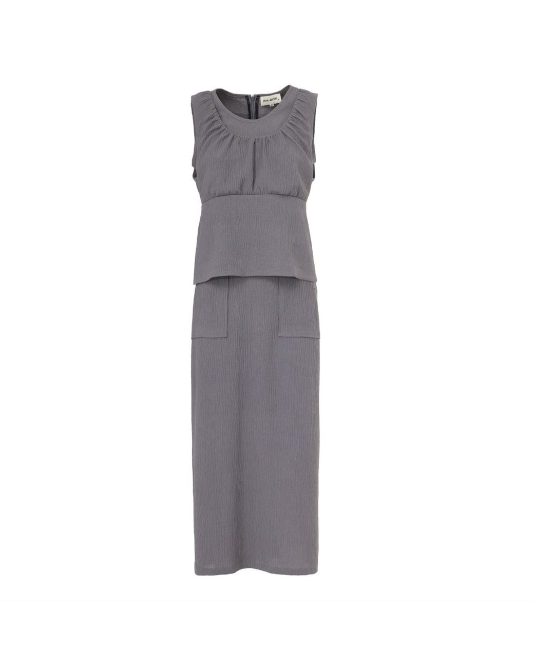 Julia Allert Gray Summer Crinkled Sleeveless Top & Long Skirt Two-Piece Set –