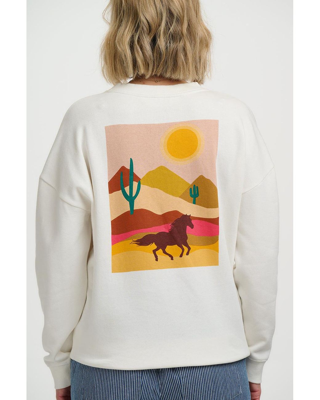 Sugarhill White Eadie Relaxed Sweatshirt Off, Horse Print & Embro