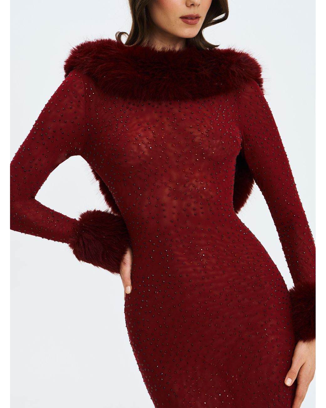 Miss Circle New York Purple Mellie Burgundy Regular-Length Rhinestone Mesh Low Back Mermaid Gown