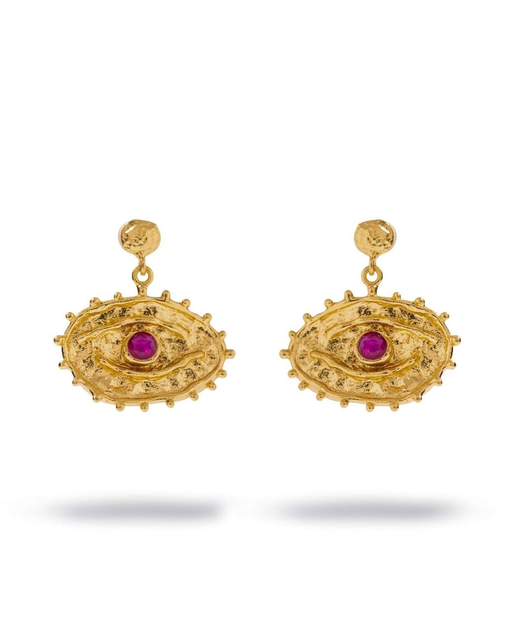 Ebru Jewelry Metallic Sacred Gaze Ruby Evil Eye Drop Earrings