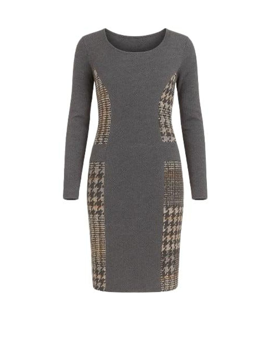 Conquista Gray Patterned Straight Sweater Dress